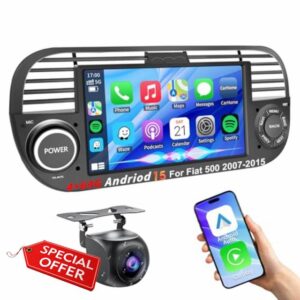 4+64G Android 15 Car Stereo for Fiat 500 (2007-2015) Wireless CarPlay & Android Auto &MIrror Link