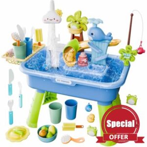 2026 New Upgraded Water Table For Kids | 4 In 1 Play Sink With Pump And Running Water | Kitchen Sink For Kids | Fishing Game And Outside Sensory Toy For Boys Girls Ages 4-8