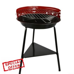 Portable Outdoor Charcoal Grill Round Metal Barbecue Compact With Wind Protection Cover 35x63cm