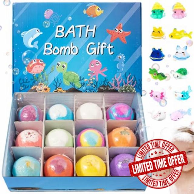 12Pcs/Set Bath Bombs with Toys Inside 2 Inch Bath Bombs with Cute Animal Toys