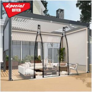 Transparent Waterproof PVC Tarpaulin Curtains with Zip – Durable Weatherproof Tear-Resistant – Clear Tarp Side Panels for Gazebo Porch Carport Patio Outdoor Space