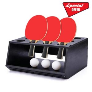 DICOSMETIC 1Pc Ping Pong Paddle Storage Rack 2 in 1 Wall-Mount Table Tennis Paddle Display Holder Hold 12Pcs Rackets and Balls Storage Shelf 30.5x21x13.5cm Black
