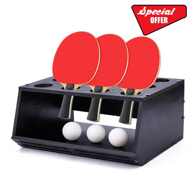 DICOSMETIC 1Pc Ping Pong Paddle Storage Rack 2 in 1 Wall-Mount Table Tennis Paddle Display Holder Hold 12Pcs Rackets and Balls Storage Shelf 30.5x21x13.5cm Black