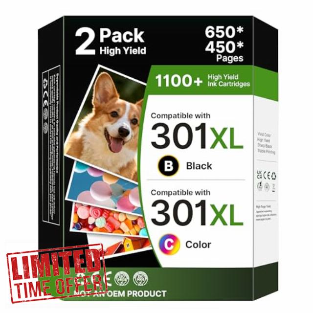 301XL Ink Cartridges Compatible for 301 Ink Cartridges HP Black and Colour for HP Envy 4500 5532 5530 4507 4504 DeskJet 2544 2542 2540 1514 OfficeJet 4630 4632 4634 (Black and Tri-color