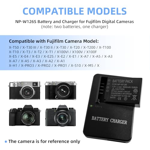 NP-W126S Battery (2-Pack) and Rapid Charger for Fuji Fujifilm X-T200