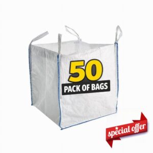 1 Tonne Bulk Bags | Trade Grade FIBC Builders Dumpy Bags 1000kg | Commercial Garden & Construction Waste | 85x85x85cm White (50)