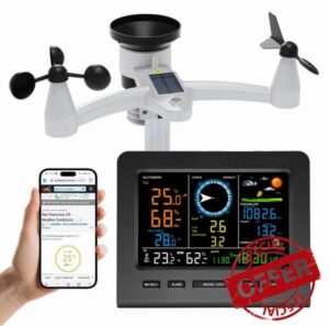 8-in-1 Wireless Weather Station with WiFi Sync Solar Powered Outdoor Sensor Indoor Real-time Temp/Humidity/Wind/Rain/Pressure for Home Garden Farm