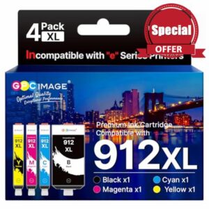 GPC Image 912XL Ink Cartridges Compatible for HP 912XL Ink Cartridges Multipack for HP Officejet Pro 8022 8025 8020 8024 8010 Officejet 8015 8012 8014 8010 8017 (Black Cyan Magenta Yellow
