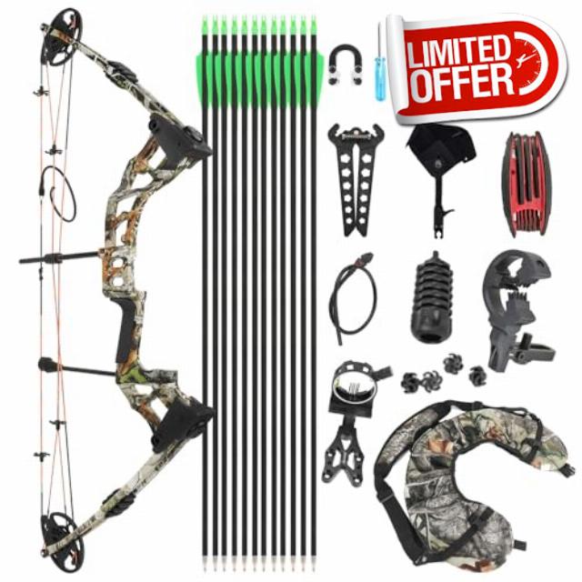Compound Bow Arrows Kit - 0-70lbs Adjustable 320fps for Hunting & Shooting | Complete Archery Accessories Included
