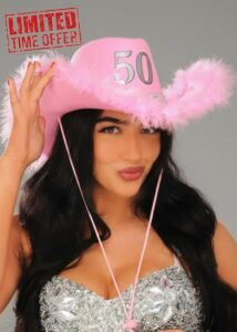 Struts Womens 50th Birthday Pink Fluffy Sequin Cowboy Ha