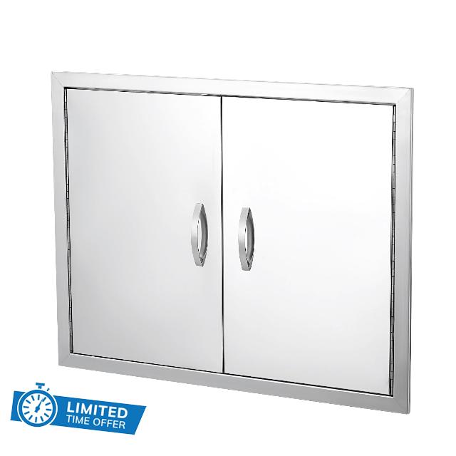 Outdoor Kitchen Double Doors 30" w x 21" h/76 x 53 cm BBQ Access Door Thickened 306 Brushed Stainless Steel Doors for Indoor/Outdoor Kitchen Cabinet Barbeque Grill or BBQ Island