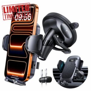 YRU 2026 BEST Car Phone Holder Mount 【Military-Grade Anti-Shake & 360° Rotatable Suction】【90+LBS Safest Strongest & Patent Certs 】 Windscreen Dashboard Vent for iPhone 17 Pro Max 16 15 Samsung