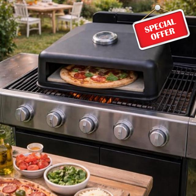 Carbeth Plants Grill Top Pizza Oven - BBQ Pizza Oven Attachment with Thermometer & Pizza Stone - Heat Resistant Powder Coated Steel - Fits Gas & Charcoal Outdoor Grills           [Energy Class A]