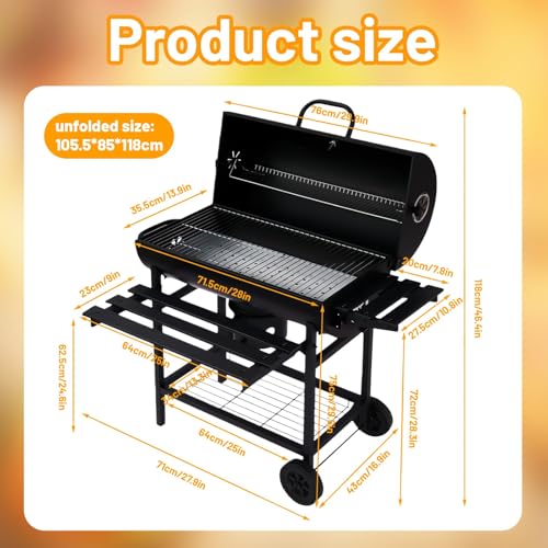 Wheels & 2 Folding Side Tables | Heavy-Duty Portable Outdoor Grill for Garden