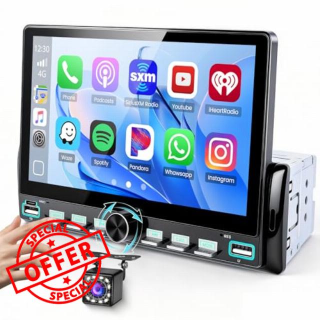 Hikity Single Din Car Stereo Wireless Carplay Android Auto Radio