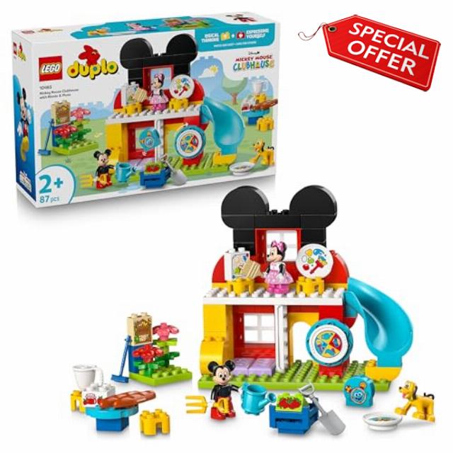 LEGO DUPLO Disney Mickey Mouse Clubhouse with Minnie & Pluto - Educational Fine Motor Skills Toy for Toddlers - incl. 3 Figures & Toodles - Gift for 2+ Year Old Boys & Girls - 10465