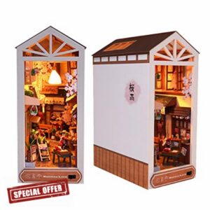 DIY Booknook Kit Japanese Mini Dollhouse Kit Adult Assembly Kit with LED Lights 3D Wooden Puzzle Bookend Shelf Decor Suitable for Adults Creative Gift (Alley After Rain)