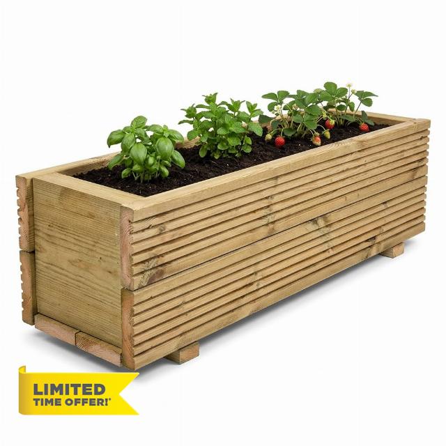 Classic 3ft Wooden Garden Planter – Ready Built Tanalised Pine Raised Bed – 89cm Large Outdoor Flower Box for Plants