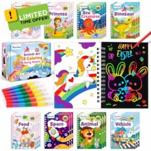 Mocoosy 24 Pack Scratch Art & Coloring Book Kit for Kids