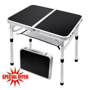 Folding Camping Table 60x40cm Adjustable Height 26/37/50/60cm Portable Picnic Table with Mesh Storage Layer