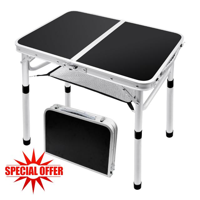 Folding Camping Table 60x40cm Adjustable Height 26/37/50/60cm Portable Picnic Table with Mesh Storage Layer