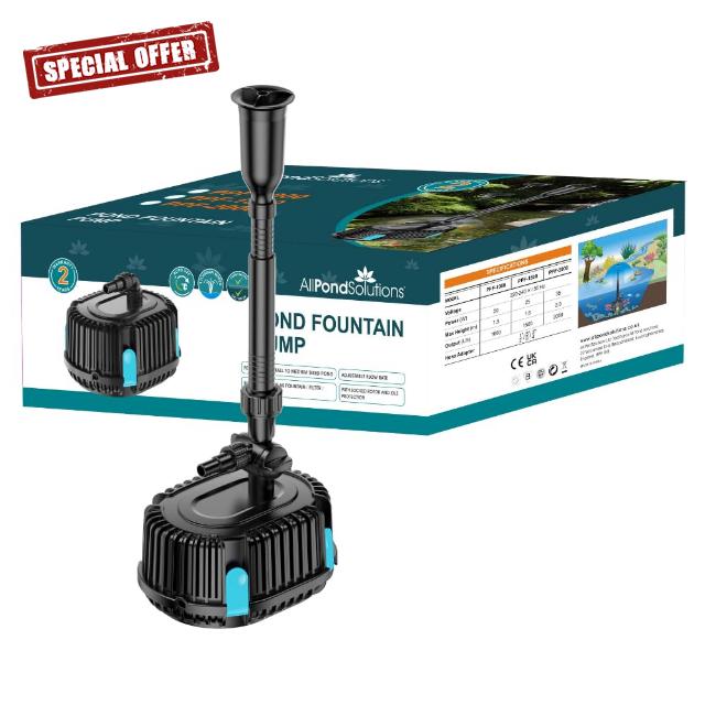 AllPondSolutions PPF-1000 Pond Pump Submersible with Fountain Attachment for Outdoor Garden – Adjustable Flow 1000 Litre/Hour Flow Rate