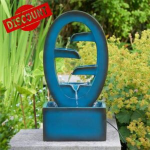 Festive Lights - 50cm Solar Power Azure Falls Outdoor Water Feature with Cascading Tiers - Blue Polyresin Garden Fountain