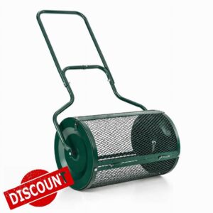 Compost Spreader 76L Peat Moss Roller Lawn Top Dressing Tool Mesh Garden Topsoil Fertilizer Seed Manual Soil Care Grass Spreader Heavy Duty Metal with Upgrade Side Latches Extendable U Shape Handle