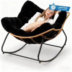 Oversized Outdoor Egg Rocking Chairs for Adults with Thick Cushion Metal Frame Patio Garden Comfy Rocking Modern Lounge Chairs Suitable for indoor and outdoor use (Black