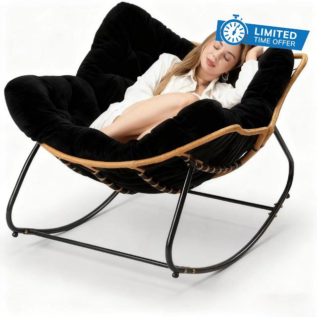 Oversized Outdoor Egg Rocking Chairs for Adults with Thick Cushion Metal Frame Patio Garden Comfy Rocking Modern Lounge Chairs Suitable for indoor and outdoor use (Black