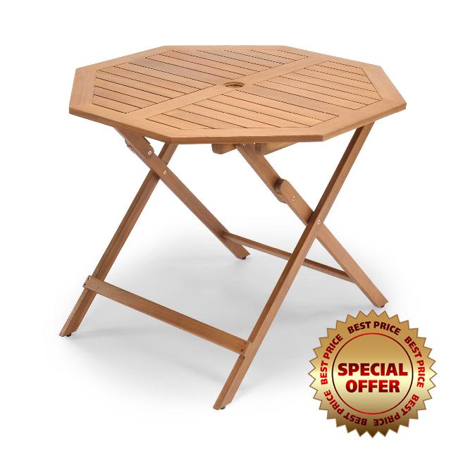 VonHaus Wooden Garden Table - Folding Outdoor Dining Table for Patio and Terrace - 4 Seater Weather Resistant Acacia Hardwood with Teak Oil Coating - Cannes