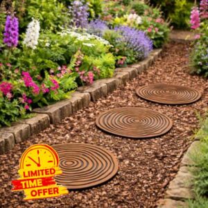 Garden Stepping Stones Set of 3 – 31cm Round Recycled Rubber Stepping Stones for Lawn and Grass