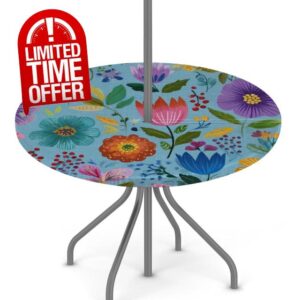 Round Outdoor Tablecloth with Umbrella Hole and Zipper