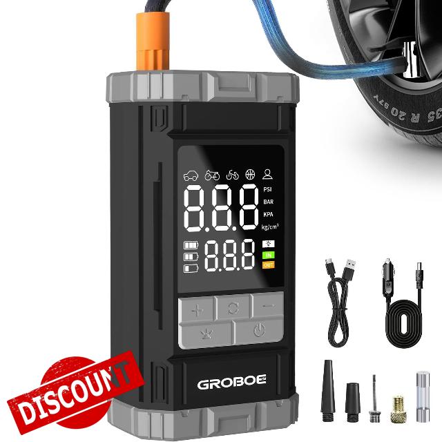 Tyre Inflator Air Compressor Portable Car Tyre Pump Cordless Car Air Pump with Digital Pressure Gauge 12V DC 150PSI Rechargeable Electric Bike Pump with Auto Shutoff for Bike Motorcycle Ball