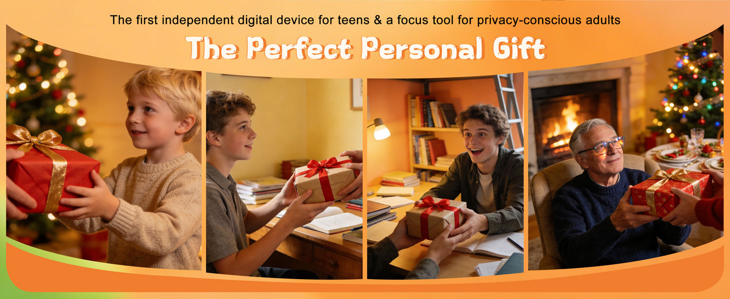 Text reads 'The Perfect Personal Gift'. Banner shows multiple images of people in gift-giving scenarios during holiday season.