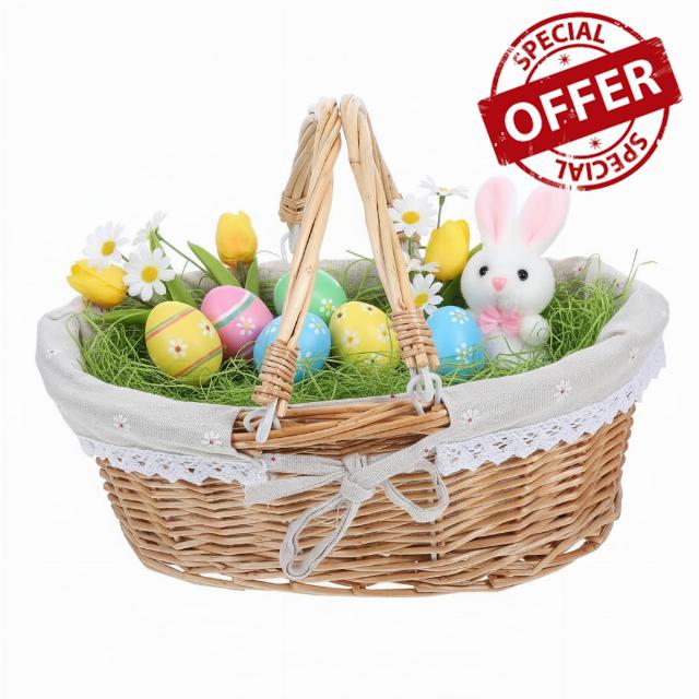 Natural Willow Wicker Picnic Basket with Handle