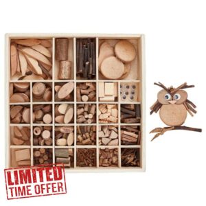 PH PandaHall Wooden Unfinished Craft Kits Garden Playset Loose Parts Natural Wood Slices Wooden Art Paint Bulk Crafts for DIY Painting Building Sorting Activities School Projects