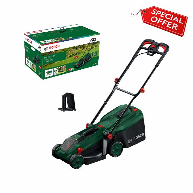 Bosch Cordless Lawn Mower ROTAK18V-34 (Cutting Width: 34 cm