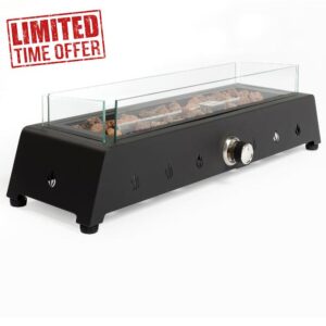 Rectangular Tabletop Gas Fire Pit 10kW – Outdoor Propane Patio Heater with Glass Wind Guard