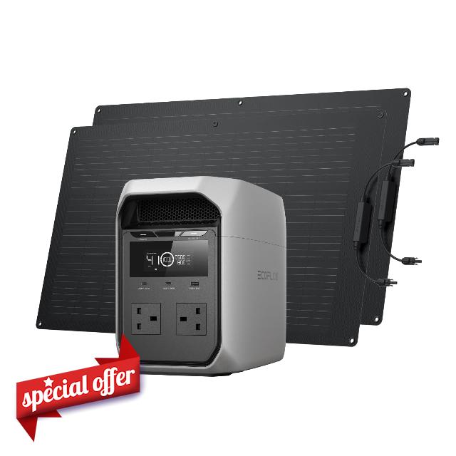 EF ECOFLOW DELTA 3 Classic Portable Power Station with 2*100W Flexible Solar Panels
