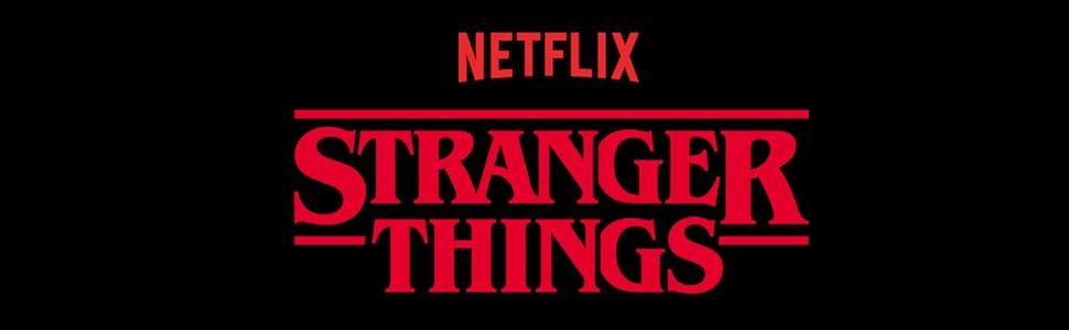 Text reads: 'NETFLIX STRANGER THINGS' in red text against black background, showing the iconic logo design of the series.