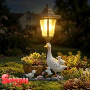 2026 Garden Duck Statues with Solar Lantern Flowerpot Outdoor Decoration