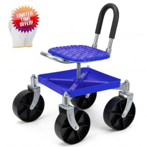 Heavy-Duty Garden Rolling Seat with 360° Swivel Seat & 360° Swivel Wheels – 150kg Load