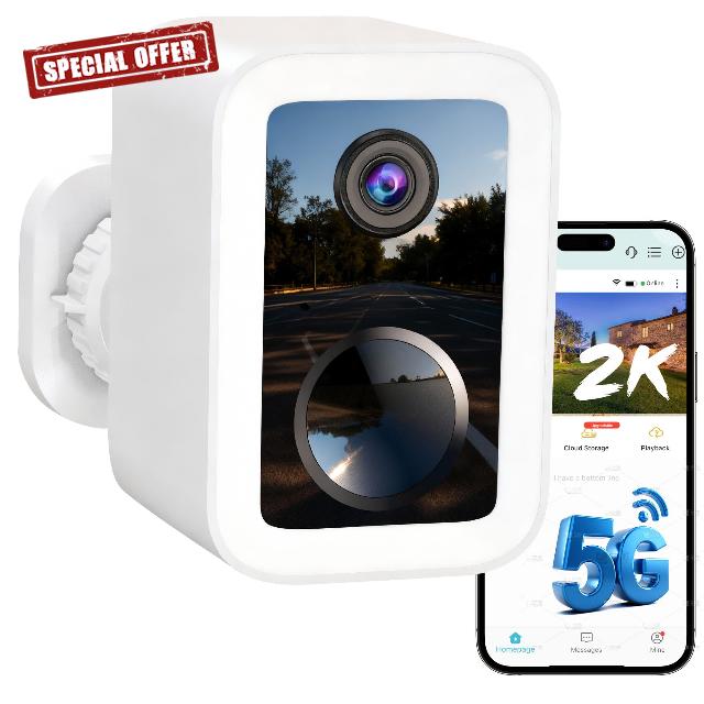 Upgraded 2K Wireless Outdoor Security Camera with Dual-Band 5GHz/2.4G WiFi & Free Cloud Storage | Colour Night Vision