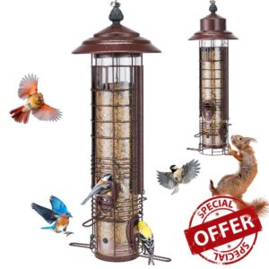 Kingsyard Squirrel Proof Bird Feeder for Outside Hanging