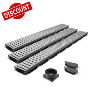 Vodaland EASY Low Plastic channel drain kit with galvanised steel grating - load class A15 (3 Pack)
