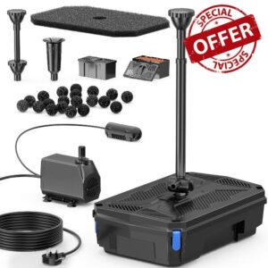 Biling Pond Filter Pump with UV Clarifier 2500L/H All-in-One Pond Fountain with 3 Nozzles Water Flow Valve for Garden Ponds Water Feature 600-3000 litres