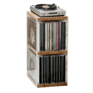 2-Tier Stackable Wooden & Acrylic CD Storage Boxes with Flip-Cover Display