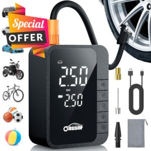 Oasser Car Tyre Inflator Wireless 6000mAh Mini Air Compressor Portable 150PSI Fast Inflation Cylinder 19mm LED Light Mini Tyre Inflator Auto Shutoff for Car Bicycle