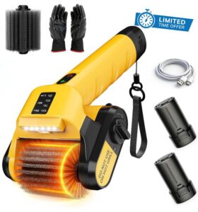 Qimedo Electric Grill Brush for BBQ – Powerful Barbeque Cleaning Brush with 2 Rechargeable Batteries & 2 Replaceable Stainless Steel Bristles Heads for Grill Grates